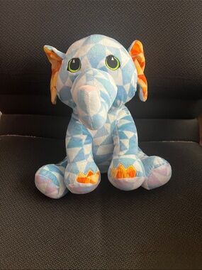 Fiesta Blue Geometric Elephant Plush with Orange Ear Accents